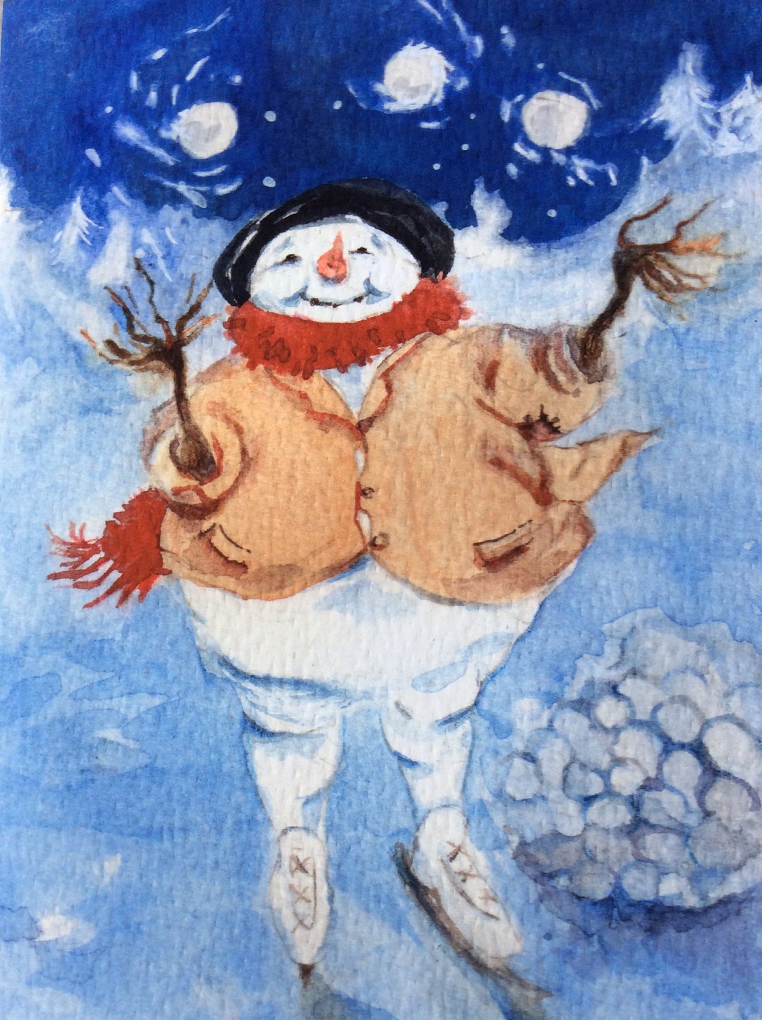Snowman Juggling Snowballs Card Etsy