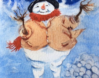 Snowman juggling snowballs card!
