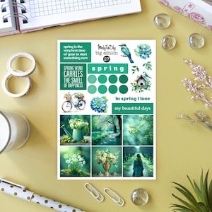 Sticker Bogen- Big Edition 27. A-5, Frühling, Fahrrad, Vogel, Vogelhaus, grün, Bullet Journal Sticker, Planer Sticker, Scrapbook Sticker