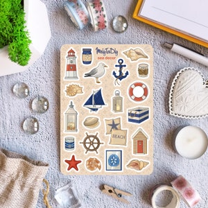 Foglio di adesivi – Decoro mare. Adesivi Bullet Journal, Adesivi Maritim, Adesivi Vacanze, Adesivi Scrapbook, Adesivi Oceano, Adesivi Mare