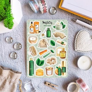 Feuille d'autocollants - Soins de la peau. Cosmétiques, SPA, Crème, Sérum, Soins de la peau, Beauté, Stickers Bullet Journal, Stickers agenda, Stickers scrapbooking