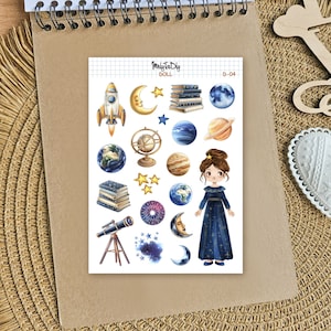 Foglio di adesivi - Doll-04. Adesivo ragazza, adesivi Girl BuJo, adesivi per album per ragazze, foglio di adesivi per ragazze, adesivi per astronomia, spazio