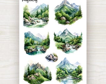 Mountain Landscape Sticker Sheet: Nature Journaling | for Scrapbooking, Journaling, Planner
