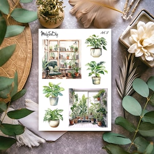Foglio di adesivi – Arte 37. Adesivi Bullet Journal, Adesivi Planner, Adesivi Scrapbook, Piante, Verde, Adesivi Acquerello