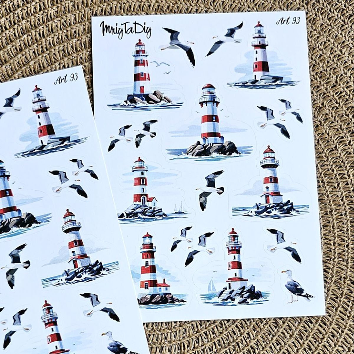 Lighthouse Stickers Art 93 – Nautical Seagull and Ocean Sticker Sheet ...