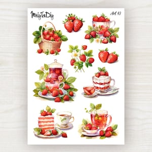 Sticker Sheet – Art 40. Bullet Journal Stickers, Planner Stickers, Scrapbook Stickers, Strawberries, Berries, Watercolor stickers