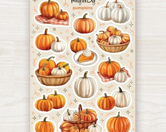 Pumpkin Stickers – Fall Autumn Sticker Sheet with Pumpkins for Scrapbooking, Journaling, Planner and Bullet Journal