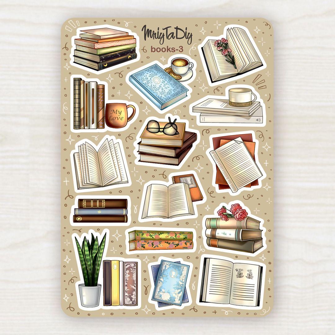 Books & Coffee Stickers Books-5 – Cozy Reading Sticker Sheet for ...