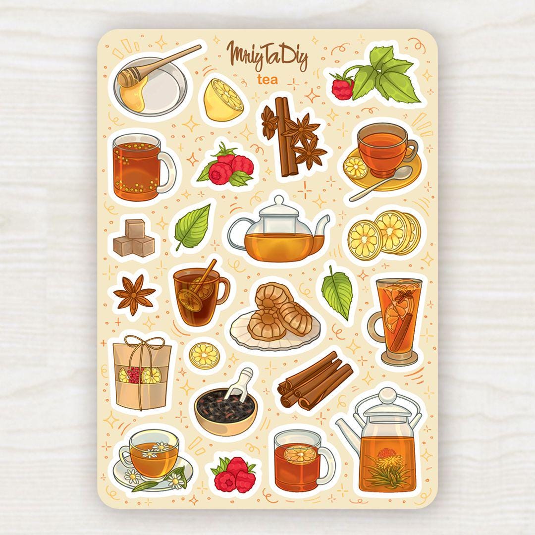 Cozy Tea Time Stickers: Teapots, Herbs, Honey, Lemons - Planner Sticker ...