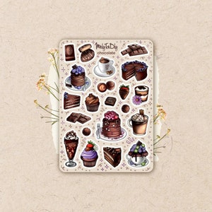 Folha de adesivos – Chocolate. Adesivos de diário com marcadores, adesivos de planejador, adesivos de álbum de recortes, chocolate, sobremesa, bolo