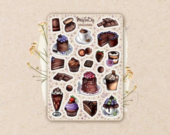 Sticker Sheet – Chocolate. Bullet Journal Stickers, Planner Stickers, Scrapbook Stickers, Chocolate, Dessert, Cake