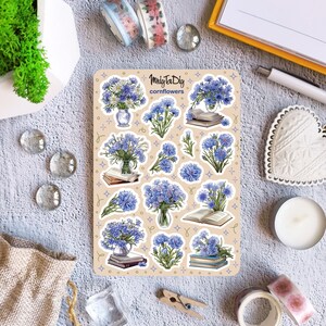 Feuille d'autocollants – Bleuets. Fleurs, bouquet, botanique, Stickers Bullet Journal, Stickers agenda, Stickers scrapbooking