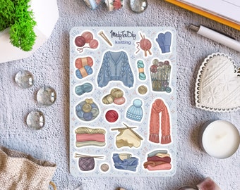 Sticker Sheet – Knitting. Bullet Journal Stickers, Planner Stickers, Scrapbook Stickers, Threads Stickers, Tangle Stickers