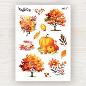 Sticker Sheet – Art 57. Bullet Journal Stickers, Planner Stickers, Scrapbook Stickers, Autumn, Tea, Pumpkins, Leaves, September, Foliage
