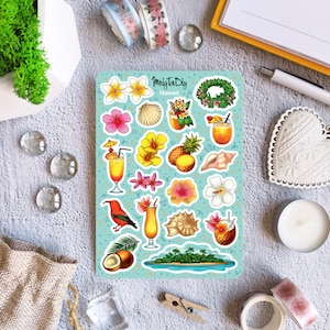 Stickervel - Hawaï. Bullet Journal-stickers, planner-stickers, plakboekstickers, tropische stickers, vakantiestickers