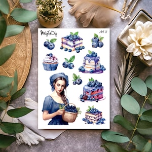 Hoja de pegatinas – Arte 21. Arándano, pegatinas de Bullet Journal, pegatinas de planificador, pegatinas de álbum de recortes, pegatinas de acuarela, bayas