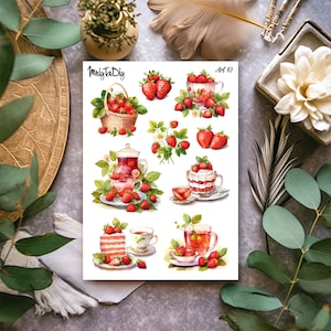 Hoja de pegatinas – Arte 40. Pegatinas de Bullet Journal, pegatinas de planificador, pegatinas de álbumes de recortes, pegatinas de fresas, bayas, pegatinas de acuarela