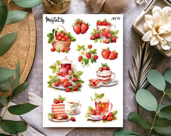 Sticker Sheet – Art 40. Bullet Journal Stickers, Planner Stickers, Scrapbook Stickers, Strawberries, Berries, Watercolor stickers