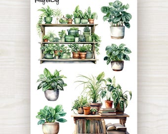Botanisch stickervel: potplanten en boekenplankdecor | voor scrapbooking, journaling, planner