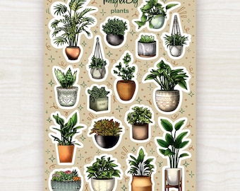 Stickers kamerplanten – stickervel botanische planten voor journaling, scrapbooking, planner en Bullet Journal