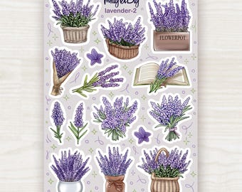 Lavender Stickers – Purple Flower Sticker Sheet for Scrapbooking, Journaling, Planner and Bullet Journal