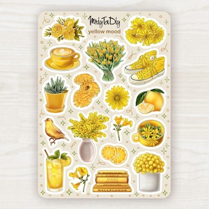 Yellow Mood Stickers – Lemon, Flower and Cozy Sticker Sheet for Journaling, Scrapbooking, Planner and Bullet Journal