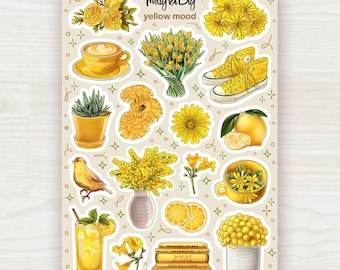 Yellow Mood Stickers – Lemon, Flower and Cozy Sticker Sheet for Journaling, Scrapbooking, Planner and Bullet Journal