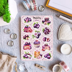 Foglio di adesivi – Prugne. Adesivi Bullet Journal, Adesivi Planner, Adesivi Scrapbook, Adesivi Prugna, Adesivi Frutta, Adesivi Cibo