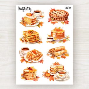 Herbst Dessert Aufkleber: Pfannkuchen, Waffeln, Torte, Tee. Für Scrapbooking, Journaling, Planer und Bullet Journal
