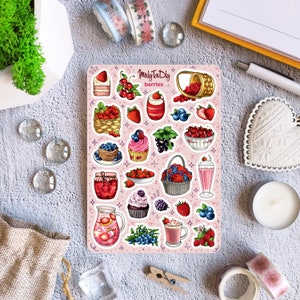 Hoja de calcomanías – Bayas. Bullet Journal Stickers, Planner Stickers, Scrapbook Stickers, Fruit Stickers, Food Stickers