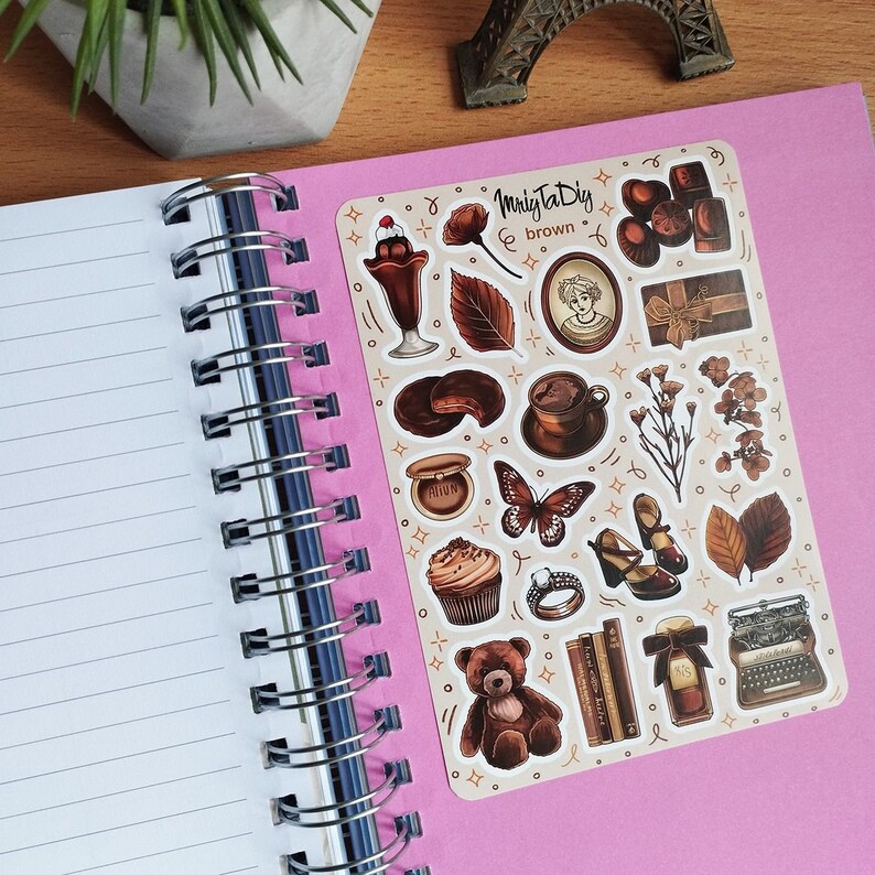 Brown Aesthetic Stickers – Cozy Chocolate Sticker Sheet for Journaling, Scrapbooking, Planner and Bullet Journal image 2
