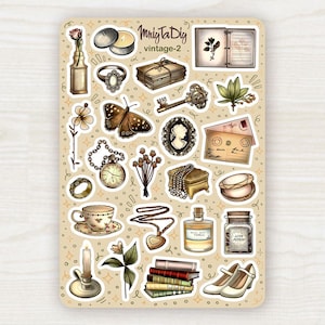 Sticker Sheet – Vintage-2. Bullet Journal Stickers, Planner Stickers, Scrapbook Stickers, Vintage Stickers, Retro Stickers