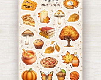 Autumn Dreams Stickers – Cozy Fall Sticker Sheet for Scrapbooking, Journaling, Planner and Bullet Journal