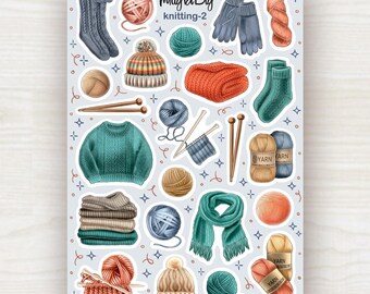 Knitting Stickers – Cozy Yarn, Sweater and Scarf Sticker Sheet for Scrapbooking, Journaling, Planner and Bullet Journal