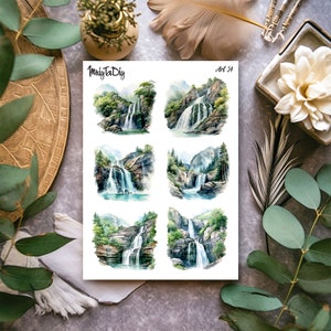 Stickervel – Art 54. Bullet Journal Stickers, Planner Stickers, Scrapbook Stickers, Natuur, Bergen, Waterval, Rivier, Meer