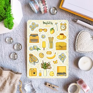 Stickervel – Geel. Bullet Journal-stickers, planner-stickers, plakboekstickers, kamille-stickers