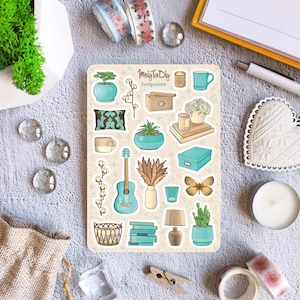 Feuille d'autocollants – Turquoise. Bullet Journal Stickers, Planner Stickers, Scrapbook Stickers, Plant Stickers, Cosy Stickers
