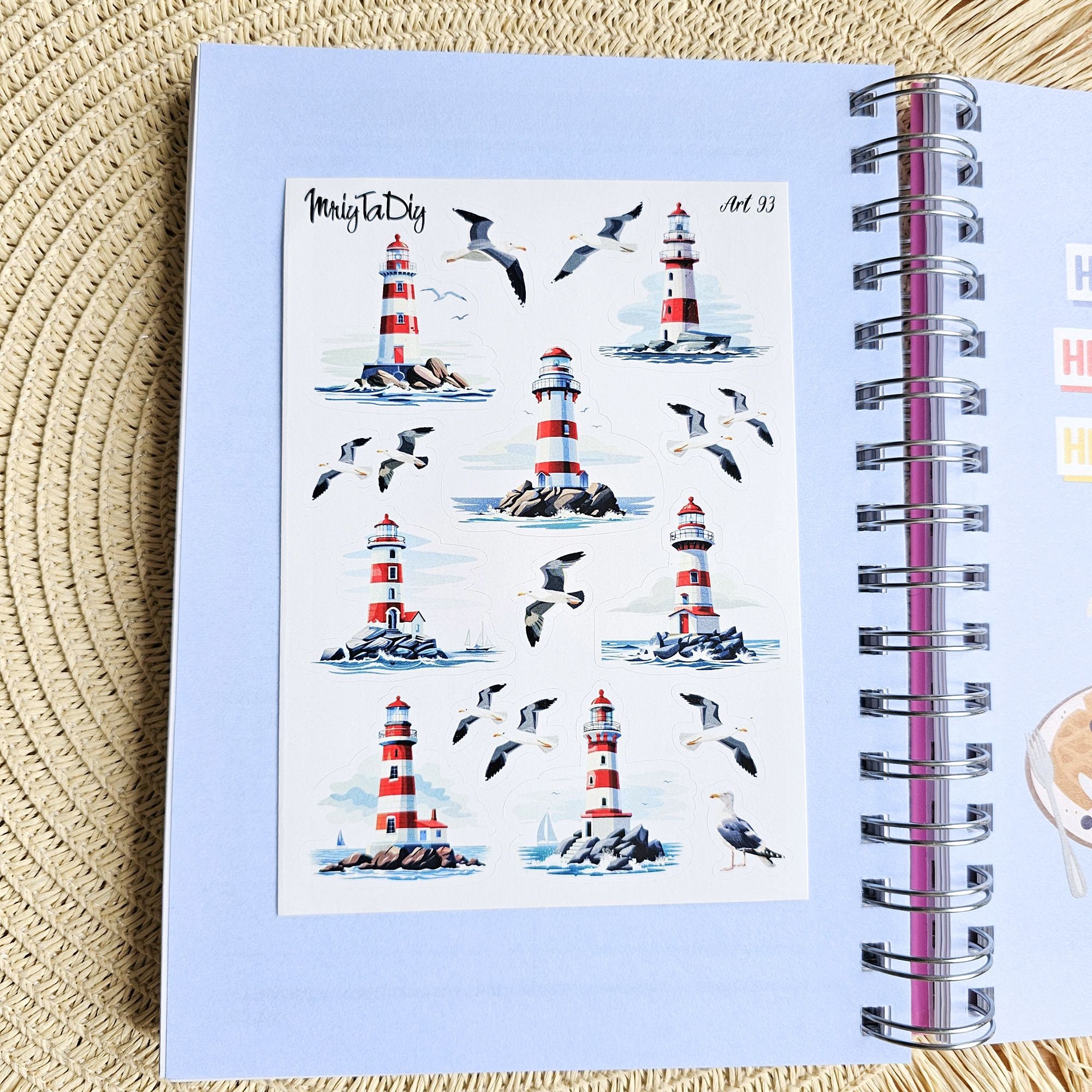 Round Lighthouse Sticker Lighthouse Stickers Art 93 – Nautical Seagull and Ocean Sticker Sheet ...