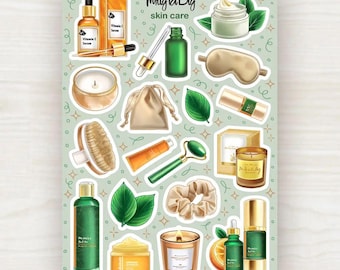 Skincare Stickers – Spa and Self Care Sticker Sheet for Journaling, Scrapbooking, Planner and Bullet Journal