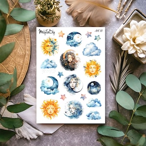 Stickervel – Art 88. Weer, zon, maan, wolk, Bullet Journal-stickers, Planner-stickers, Scrapbook-stickers