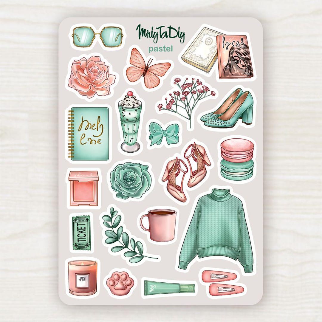 Pastel Study Stickers Pastel Aesthetic Stickers β Soft Pastel Colors Sticker Sheet for ...