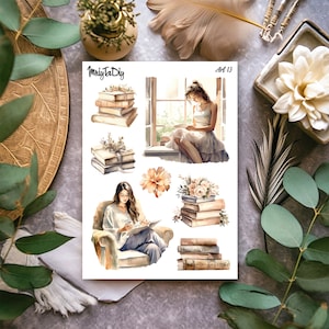 Foglio di adesivi – Art 13. Lettura, libri, adesivi Bullet Journal, adesivi Planner, adesivi scrapbook, adesivi acquerello, adesivi artistici