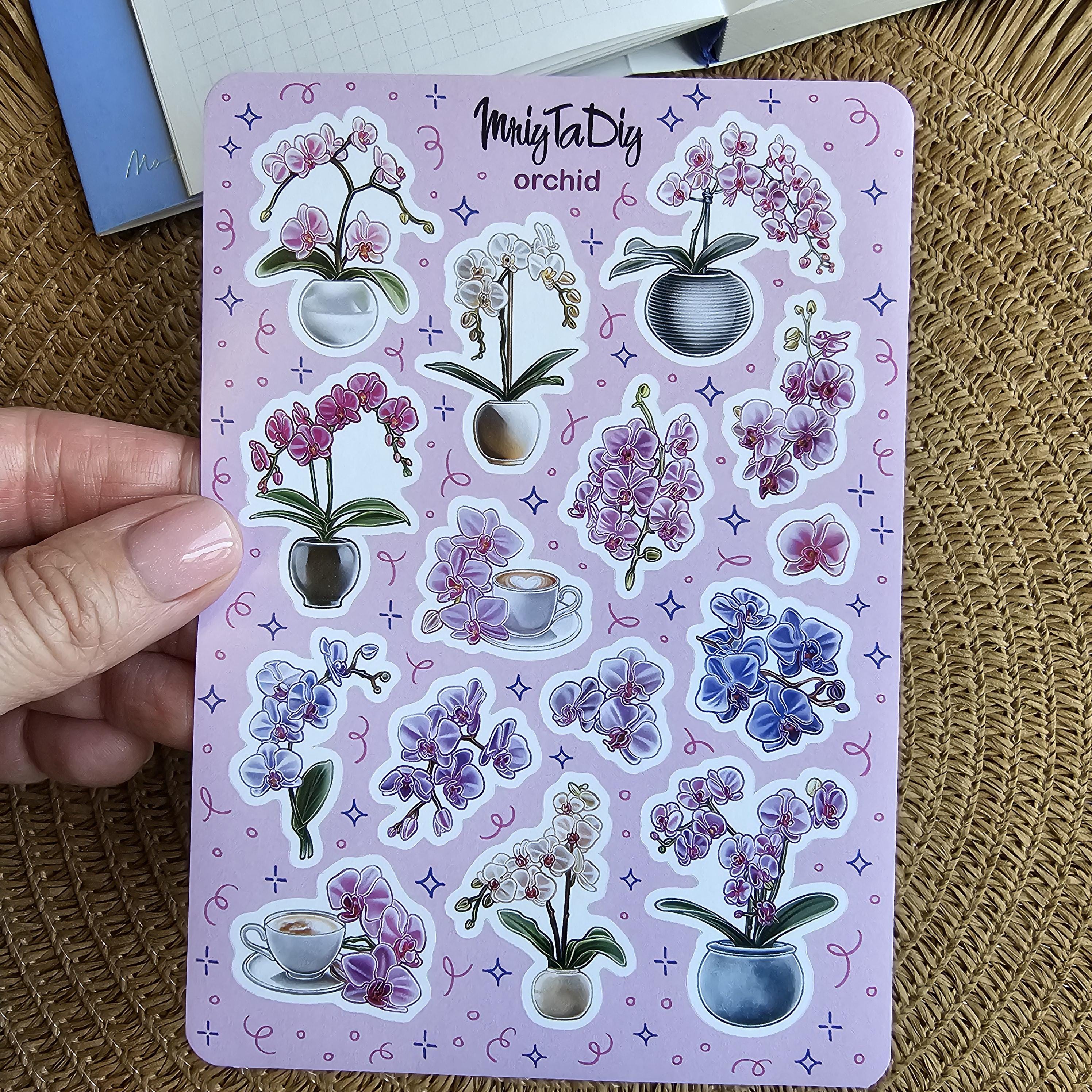 Orchid Sticker Orchid Stickers – Elegant Flower Sticker Sheet for Journaling ...