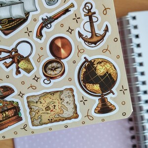Pirate Stickers – Treasure Map, Ship, Anchor, Coins, Compass and Skull ...