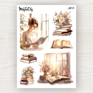 Sticker Bogen – Kunst 14. Bullet Journal Sticker, Lesung, Bücher, Aquarell Sticker, Bullet Journal Sticker, Aquarell Sticker