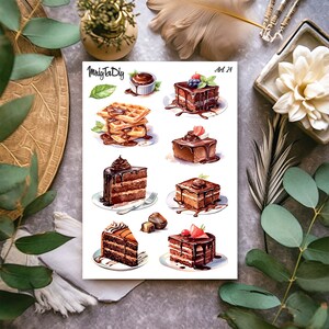 Hoja de Pegatinas – Arte 24. Chocolate, Postre, Pegatinas Bullet Journal, Pegatinas Planner, Pegatinas Scrapbook, Pegatinas Acuarela