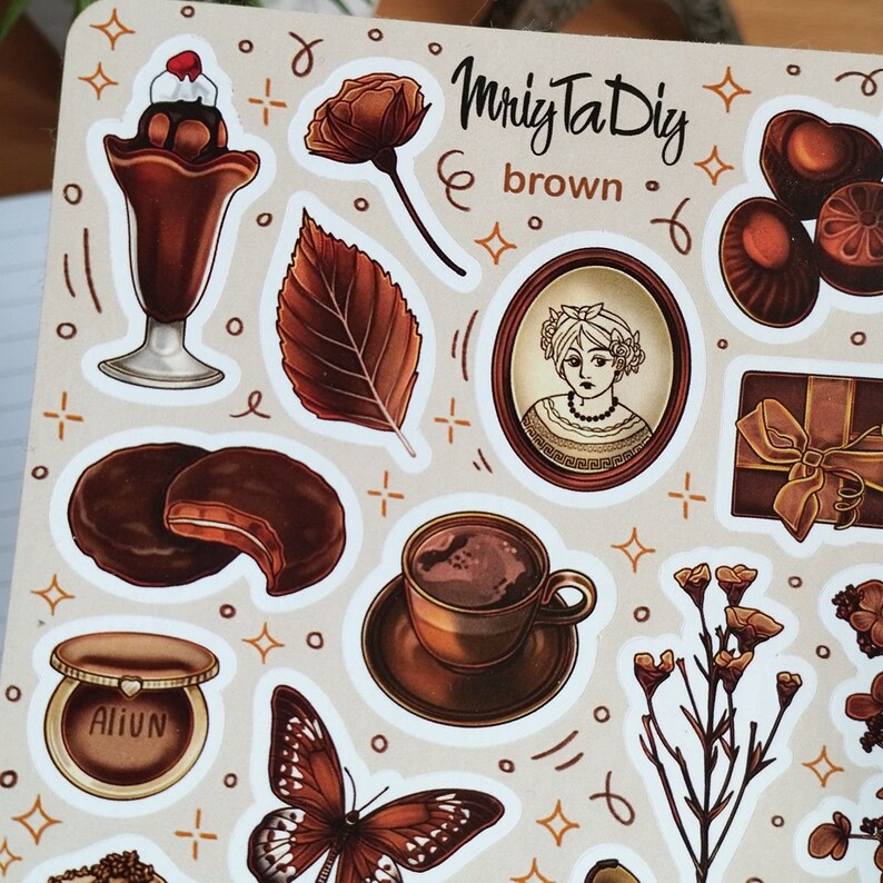 Brown Aesthetic Stickers – Cozy Chocolate Sticker Sheet for Journaling, Scrapbooking, Planner and Bullet Journal image 3