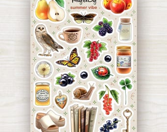 Cottagecore Planner Stickers: Summer Fruits, Berries, and Books