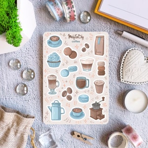 Hoja de pegatinas – Café. Pegatinas de Bullet Journal, pegatinas del planificador, pegatinas de álbumes de recortes, pegatinas de café, pegatinas de bebidas, pegatinas de macarrones