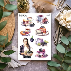 Hoja de pegatinas – Arte 28. Pegatinas Bullet Journal, pegatinas Planner, pegatinas Scrapbook, Blackberry, bayas, pegatinas acuarela